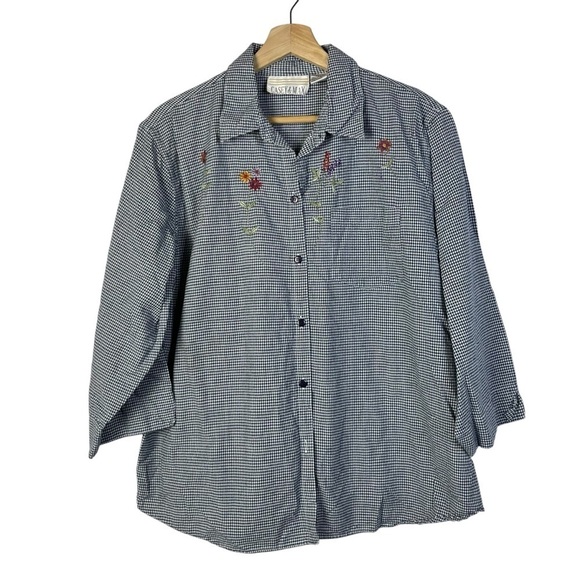 Vintage Casey & Max Blue & White Gingham Plaid Long Sleeve Button Down XL - Picture 1 of 3